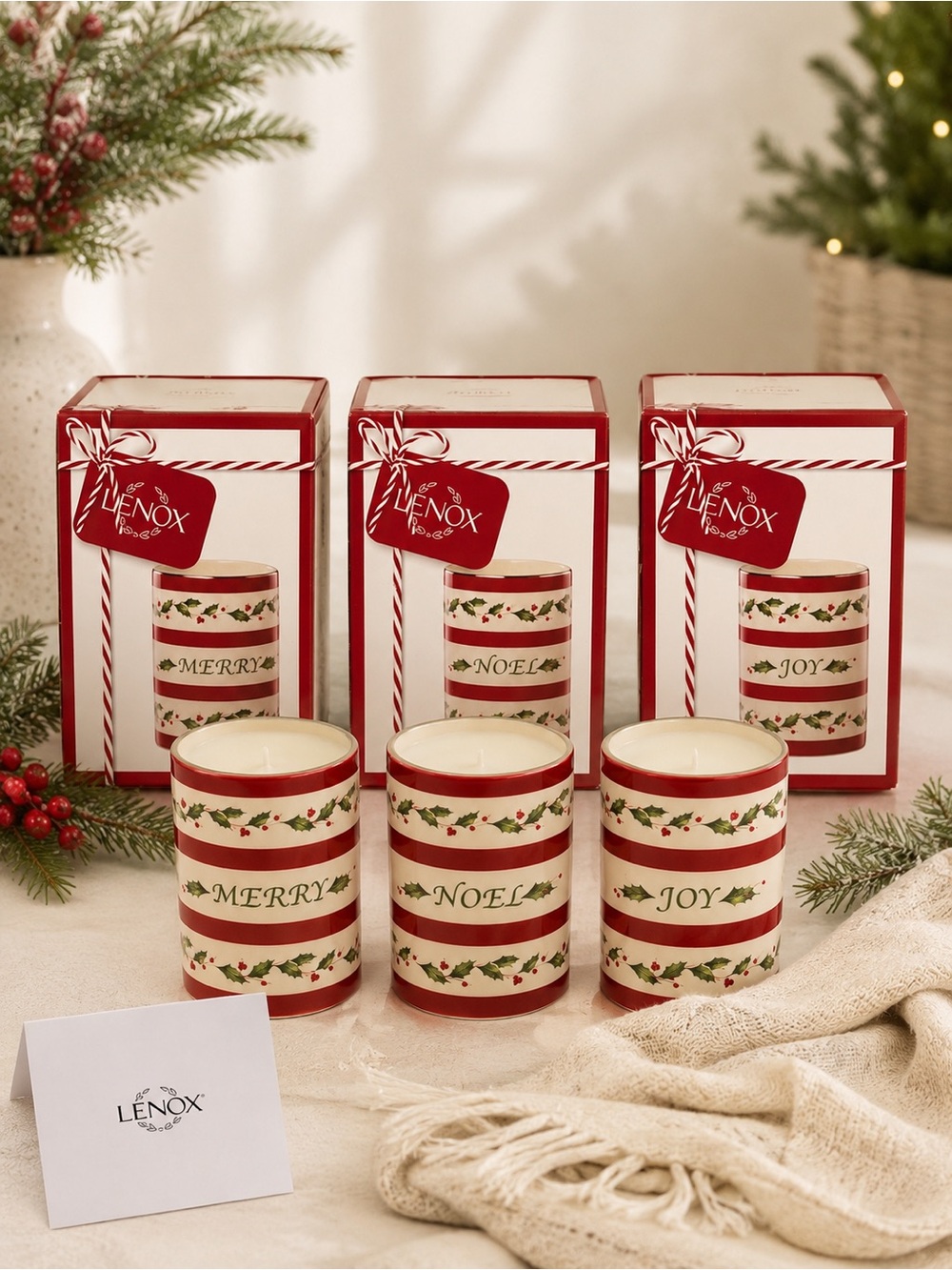 Lenox Holiday Sentiment Collectible Scented Candles Set of 3 NEW IN BOX SET